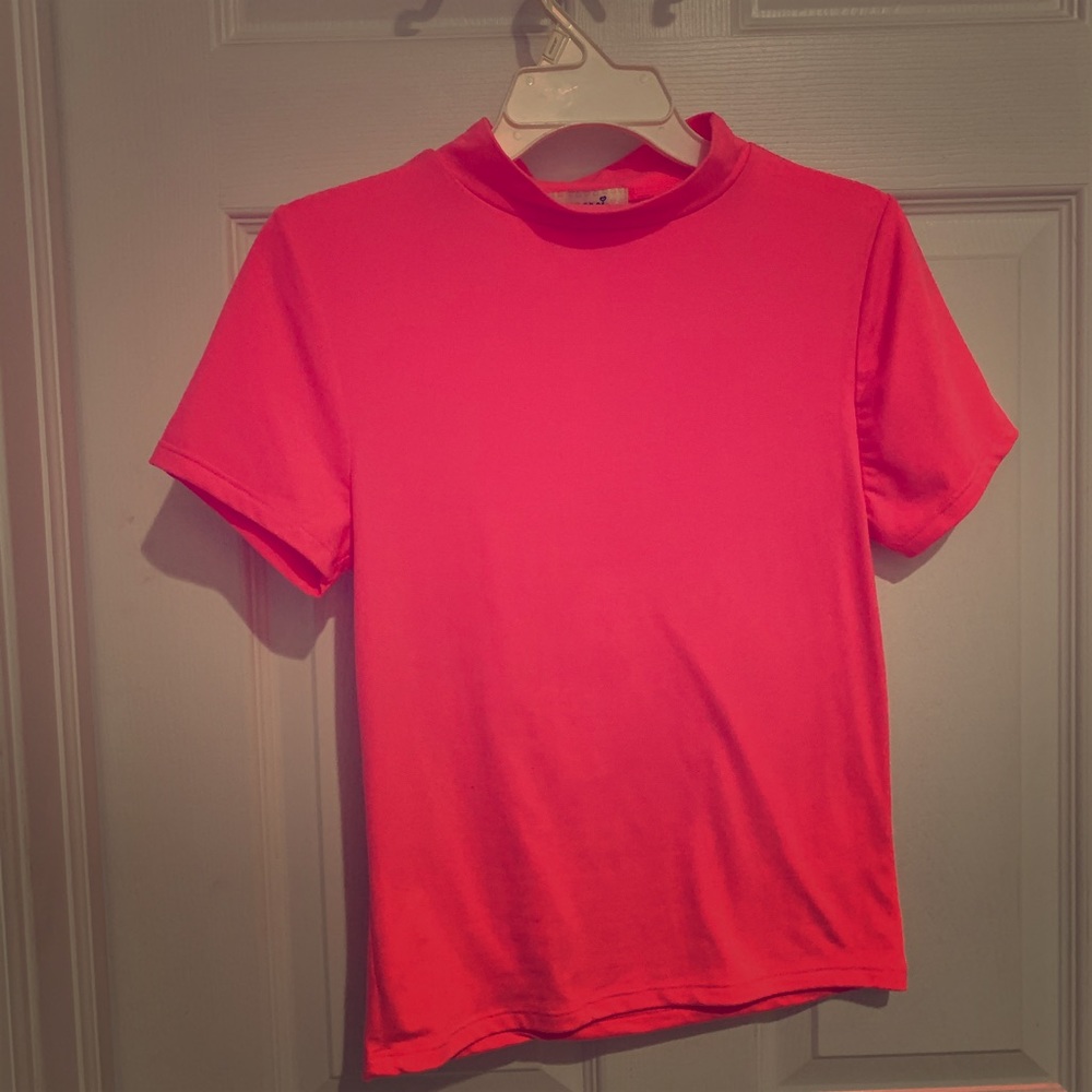 Crop Neon Pink Mock Neck Shirt